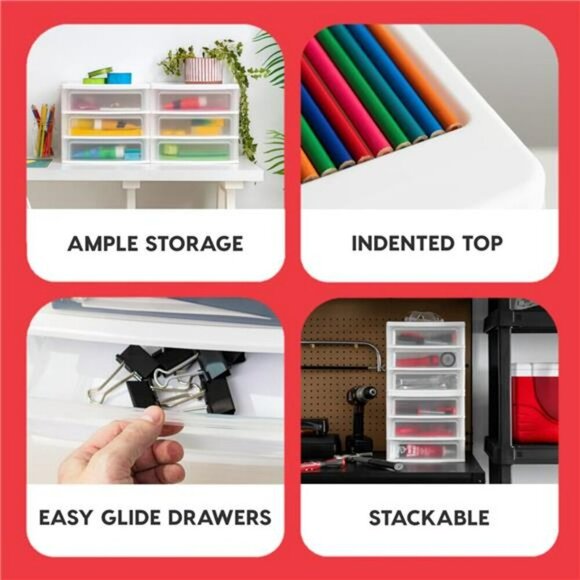 3 Drawer Desktop Organizer Plastic Storage for Office Art Craft Supplies White - Picture 4 of 7